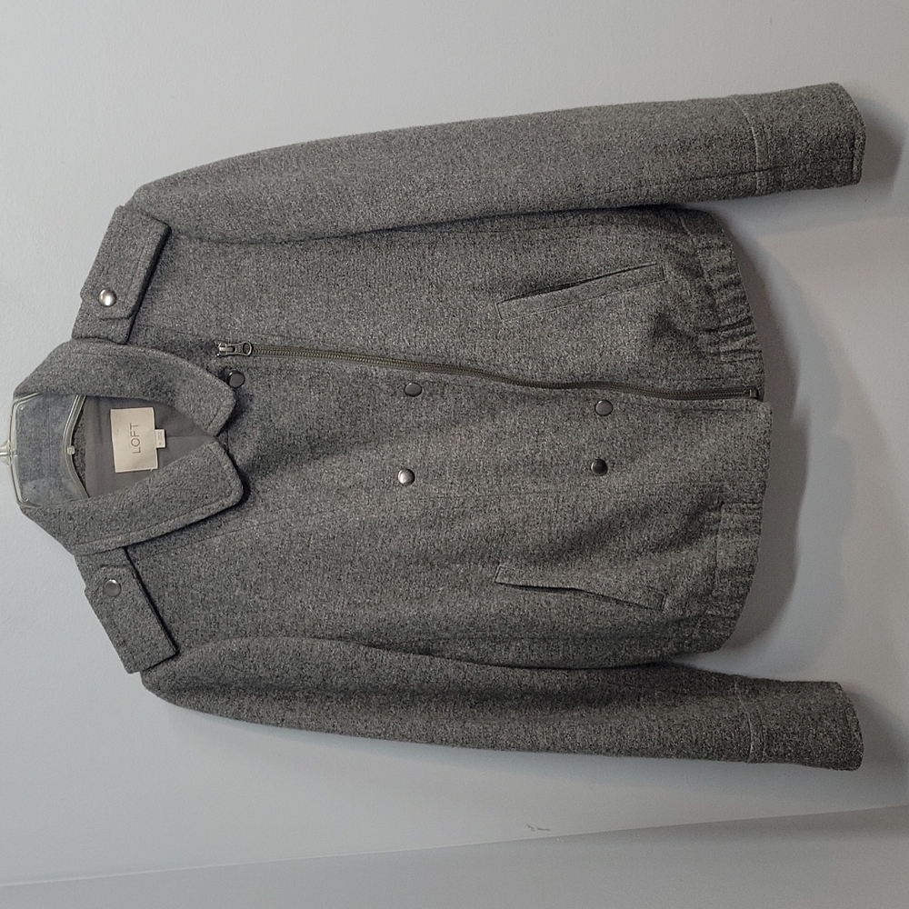 LOFT Gray Bomber Jacket Size Medium Asymmetrical Zip